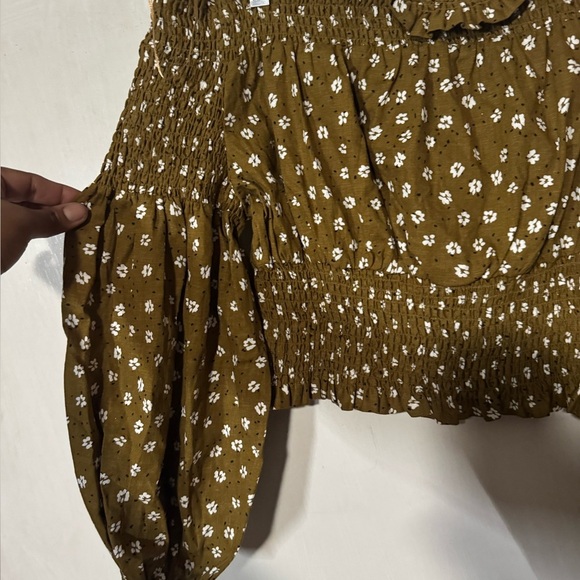 Zara Floral Off-Shoulder Top in Olive Green XL NWT - Picture 4 of 7
